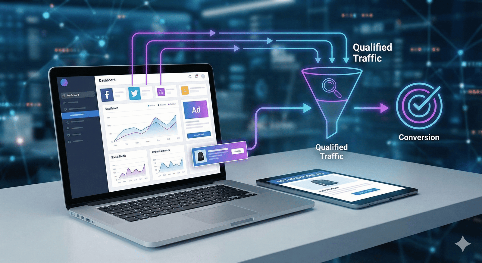 digital media dashboard and charts